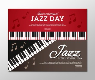 红色jazzday钢琴比赛钢琴大赛卡劵设计